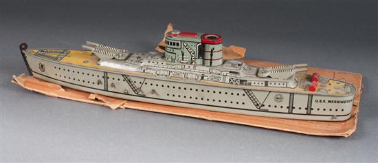 Marx lithographed tin battleship