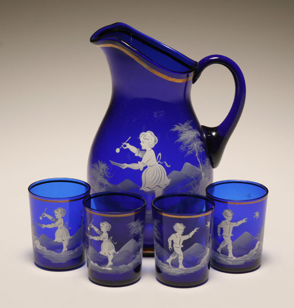 Mary Gregory cobalt art glass