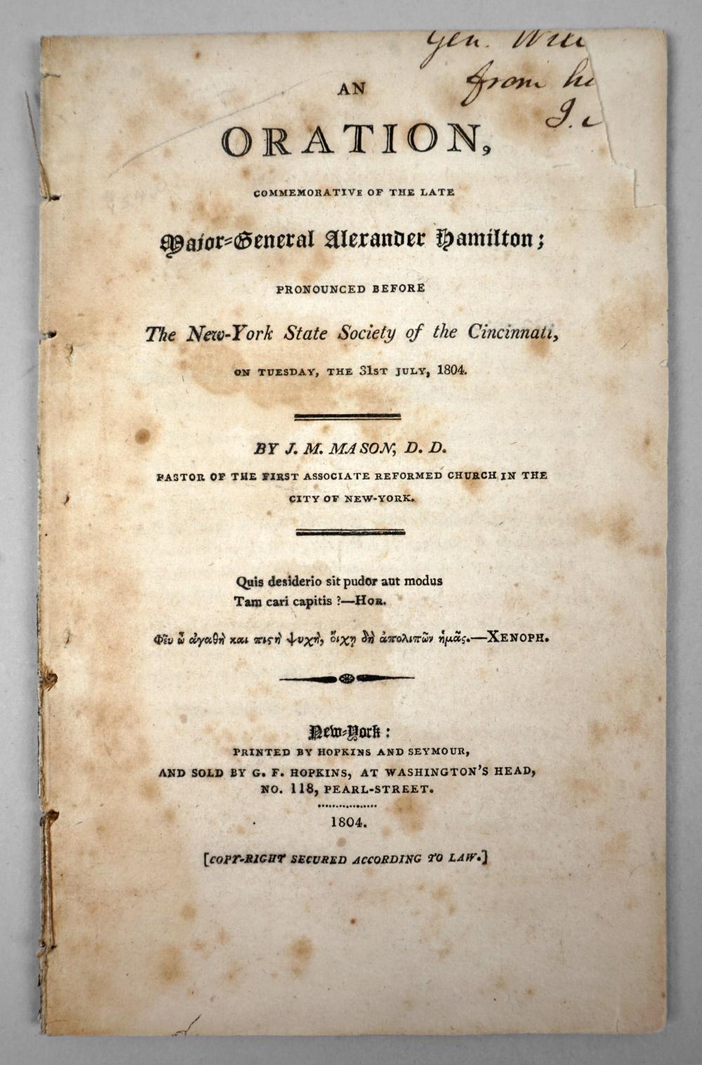 MASON, J.M. AN ORATION,