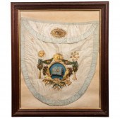 MASONIC APRON, 19TH C., FRAMED