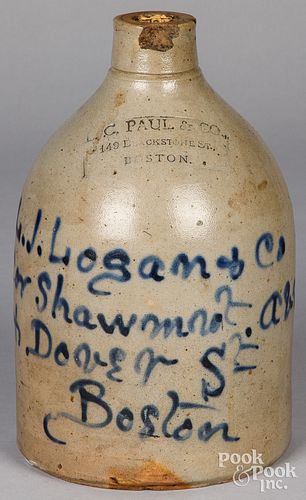 MASSACHUSETTS STONEWARE JUG, 19TH