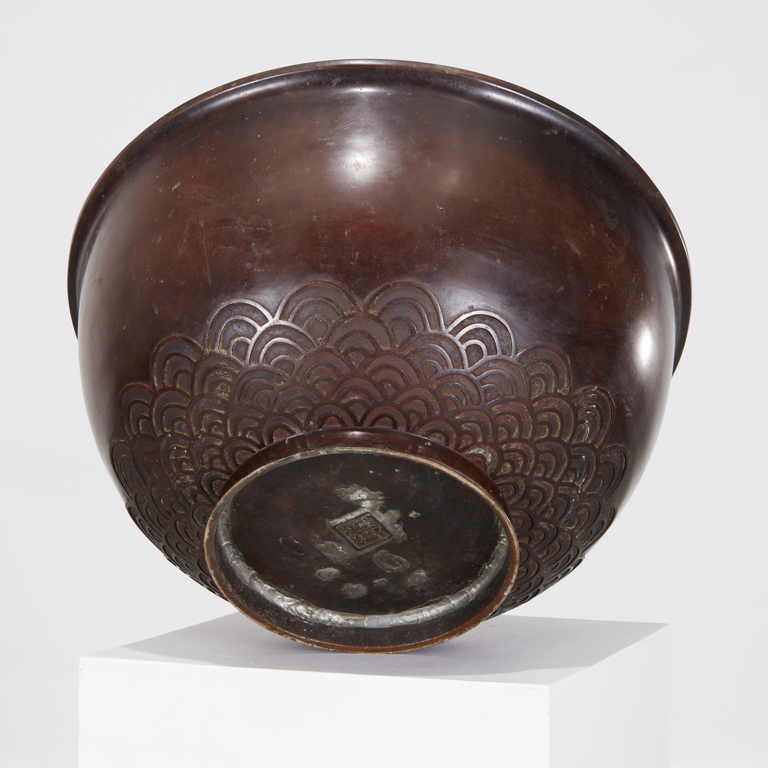MASSIVE ASIAN PATINATED BRONZE BOWL