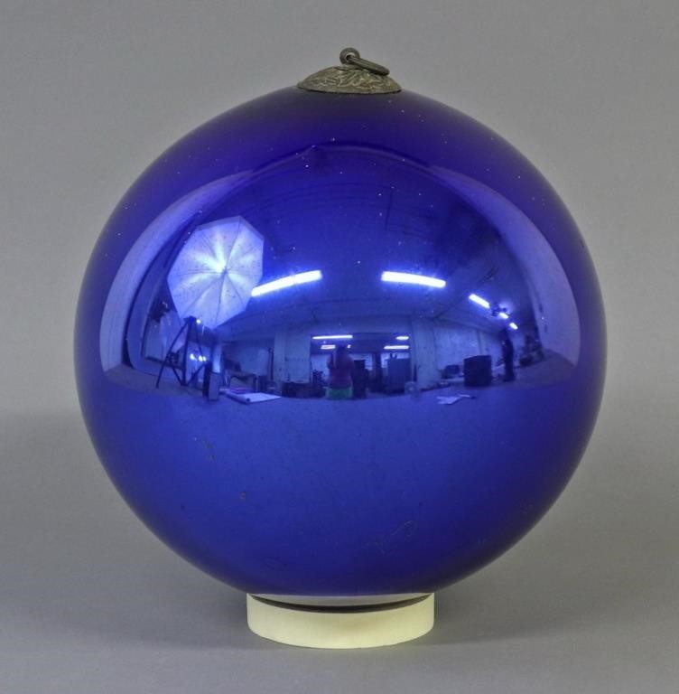 Massive blue German kugel, 19th