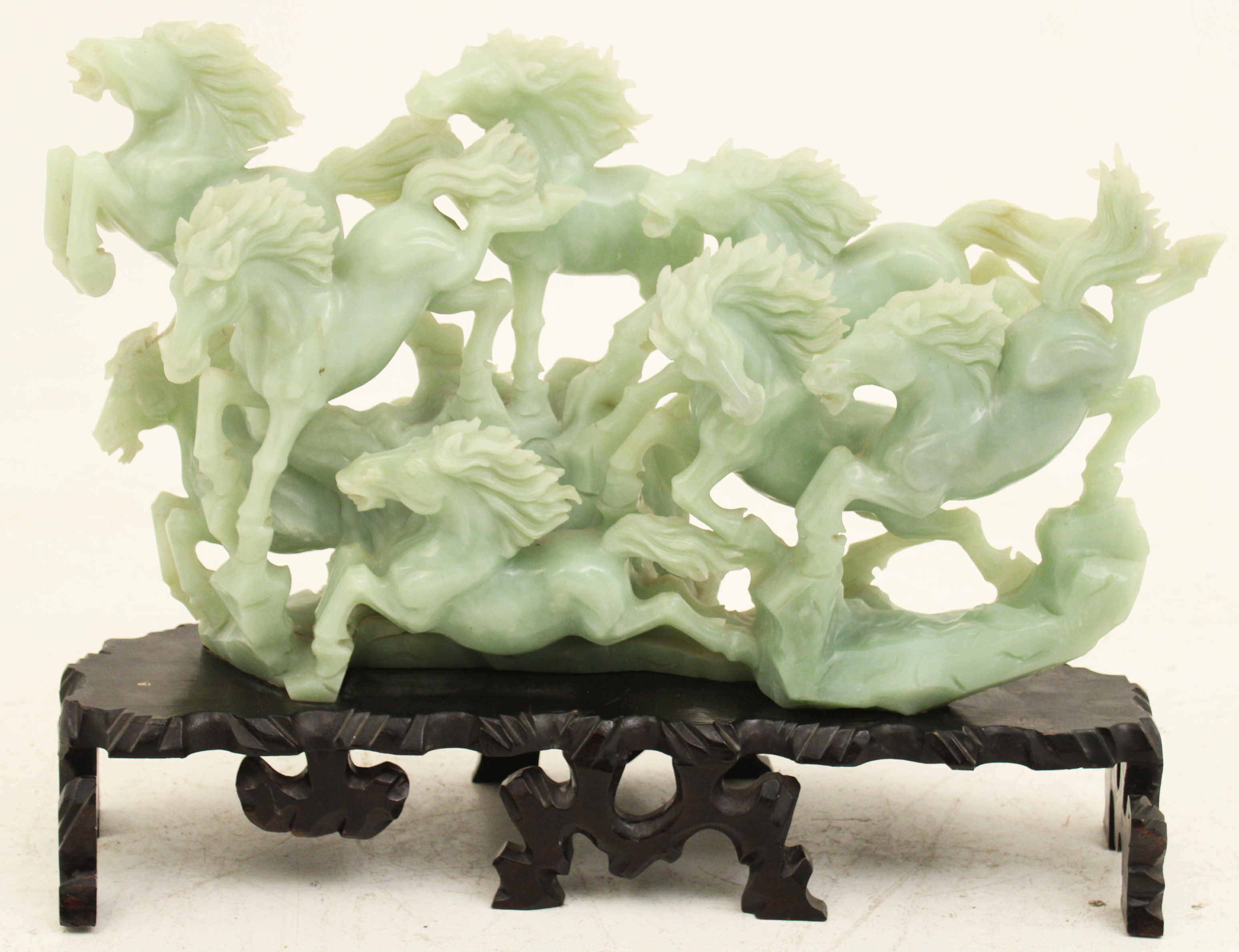 MASSIVE CELEDON JADE SCULPTURE ON