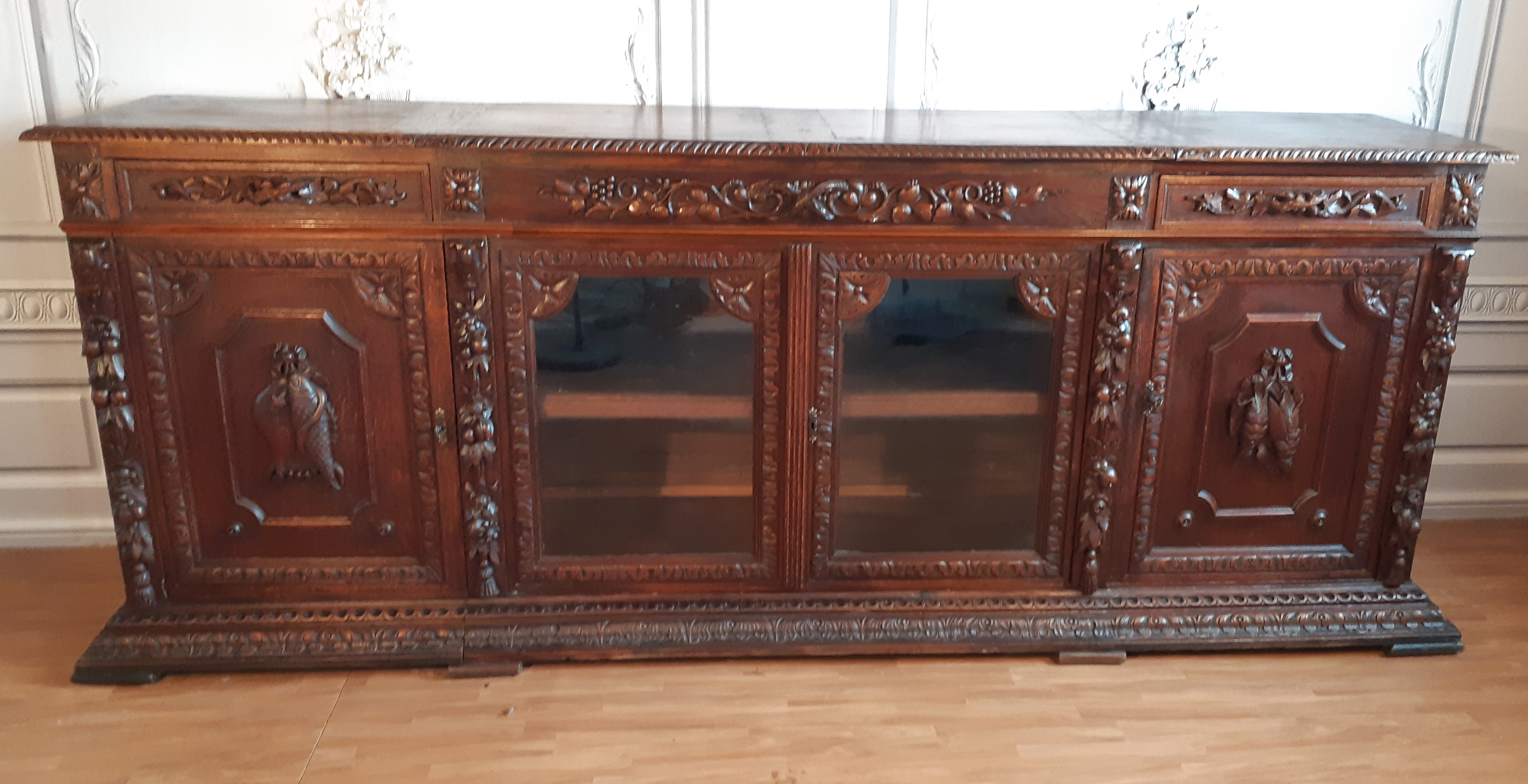 MASSIVE HENRI II CARVED OAK