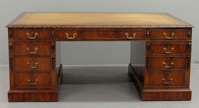 Massive mahogany partner's desk