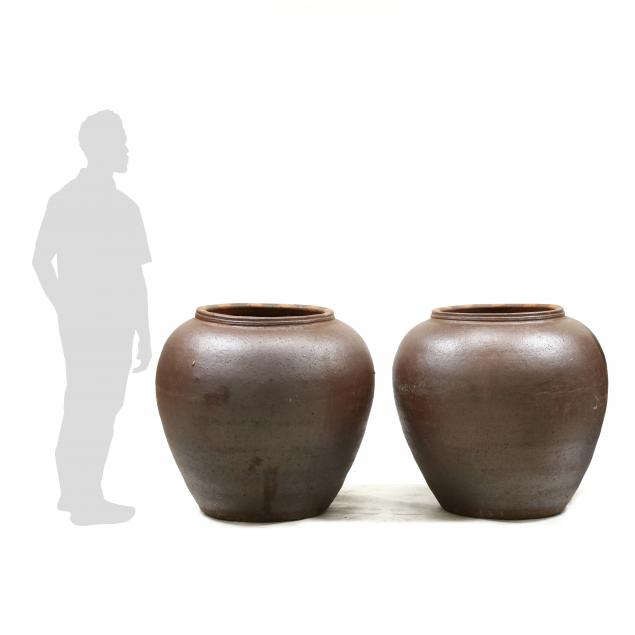 MASSIVE PAIR OF EARTHENWARE POTS