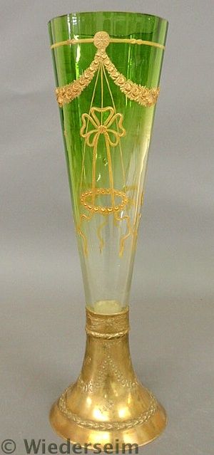 Massive tall green glass vase