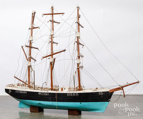 MASSIVE WOODEN THREE MASTED SAILING
