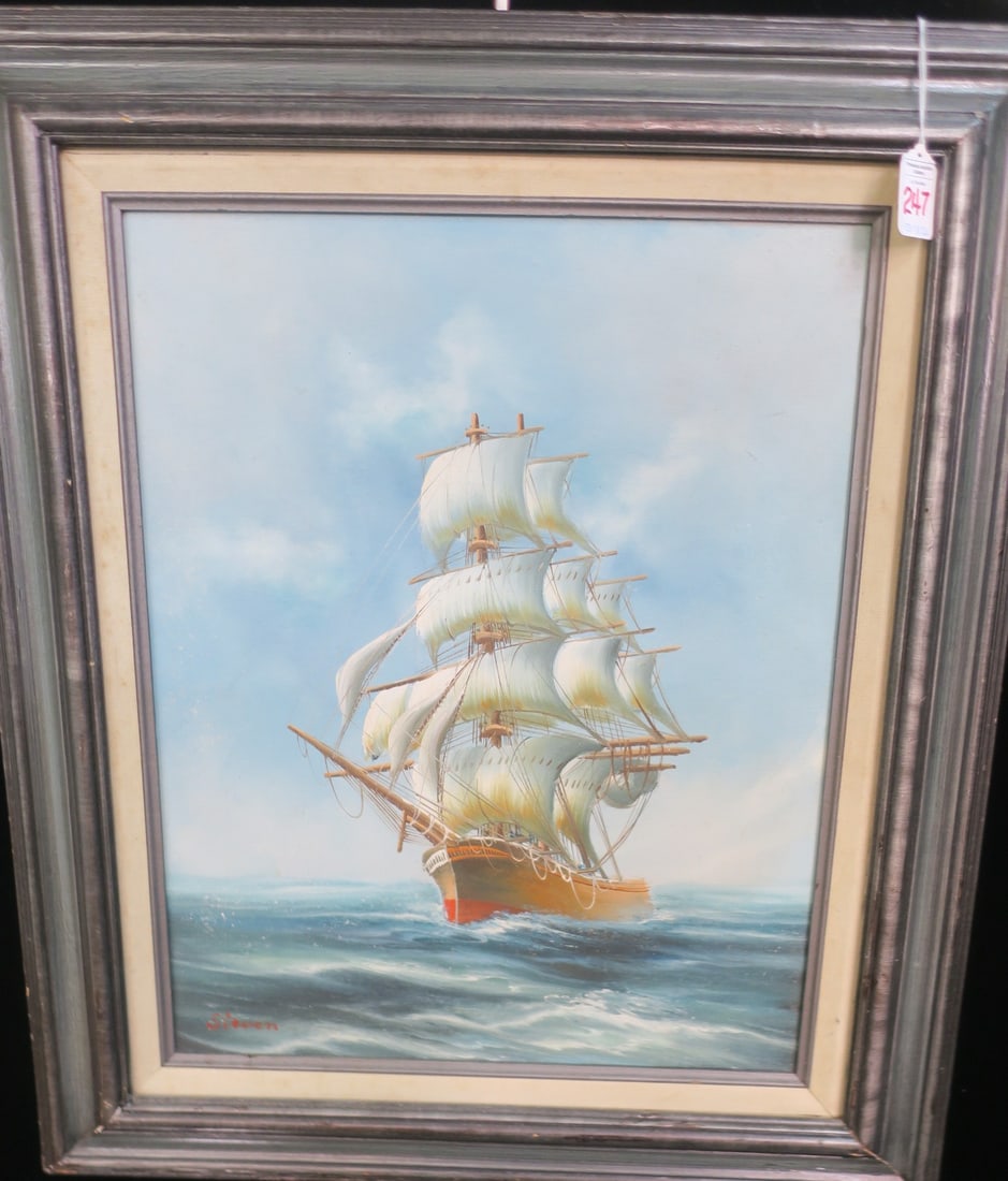 MASTED SHIP WATERSCAPE OIL ON