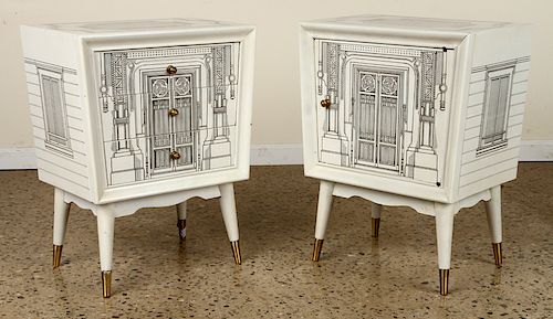 MATCHED PAIR FORNASETTI STYLE END