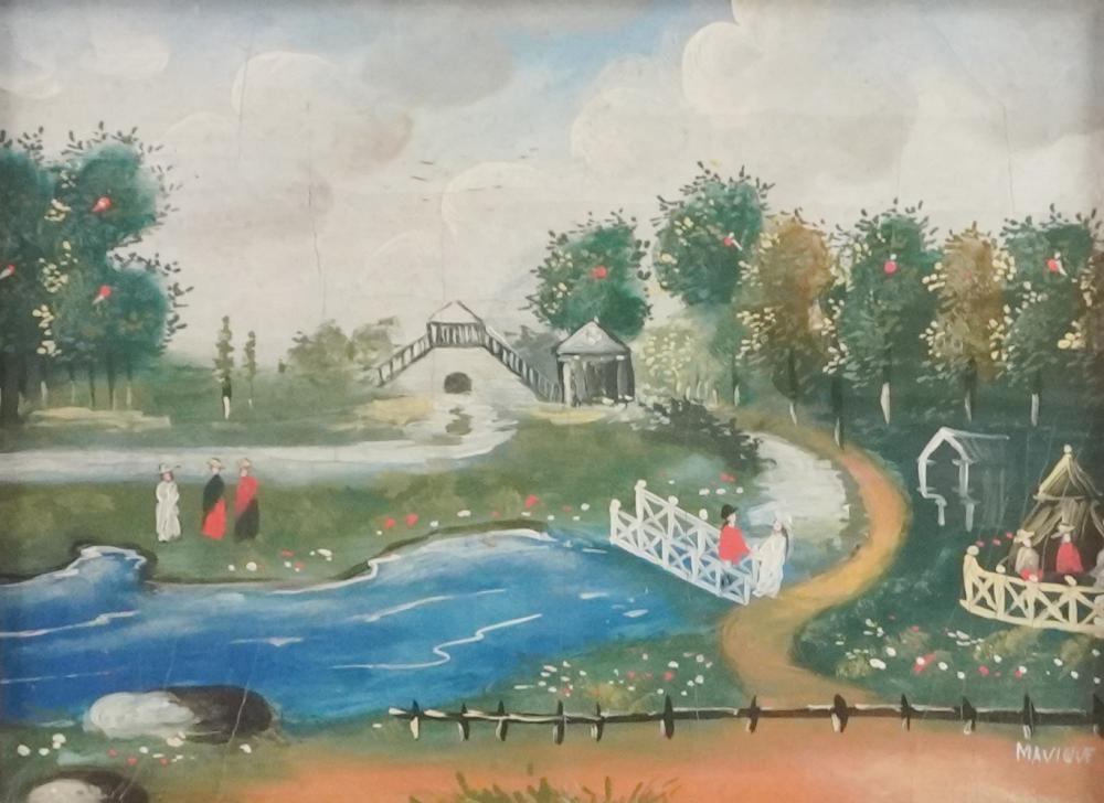 MAVIQUE, GARDEN SCENE WITH FIGURES,