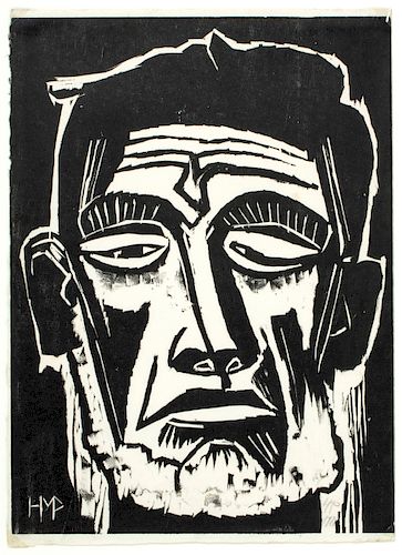 MAX PECHSTEIN, WOODCUT, HEAD OF A