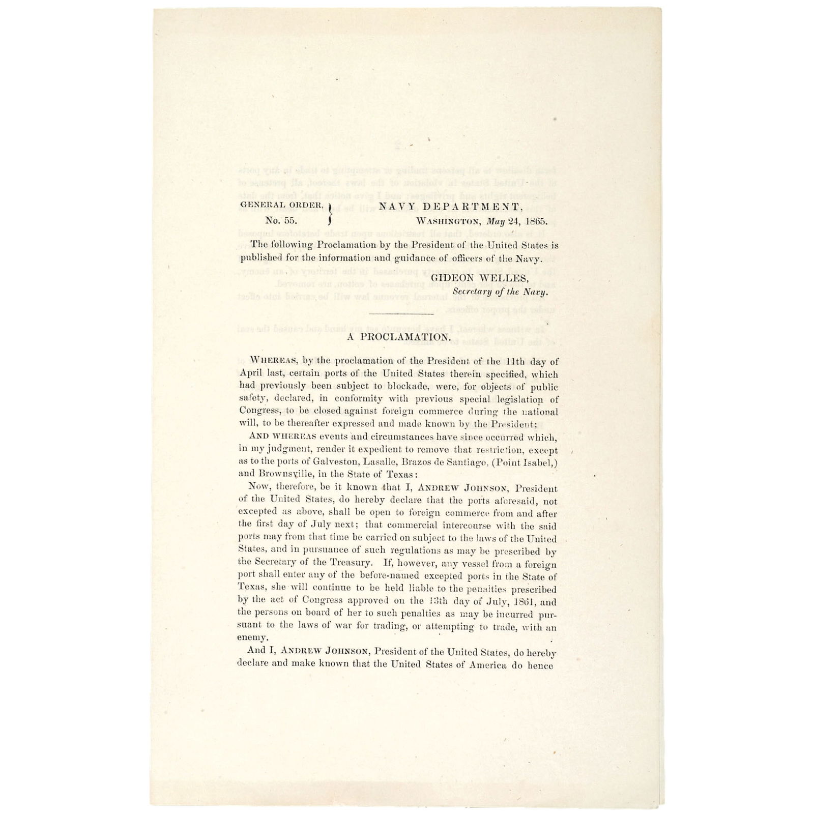 MAY 24, 1865 PRESIDENT ANDREW