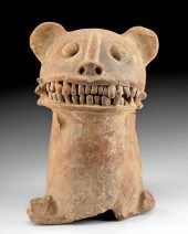 MAYA POTTERY JAGUAR URN LID W/