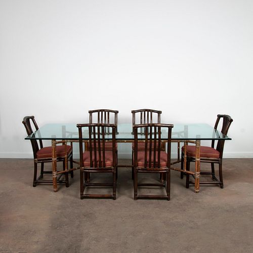 MCGUIRE BAMBOO DINING TABLE & SIX