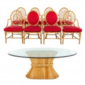 MCGUIRE RATTAN GLASS TOP TABLE