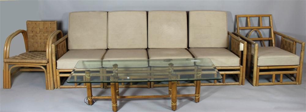 MCGUIRE WHITE PAINTED RATTAN SOFA
