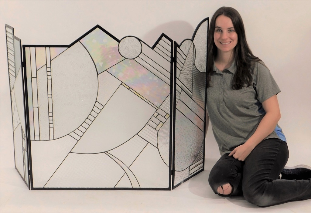 MCM IRIDIZED GLASS FIREPLACE SCREEN