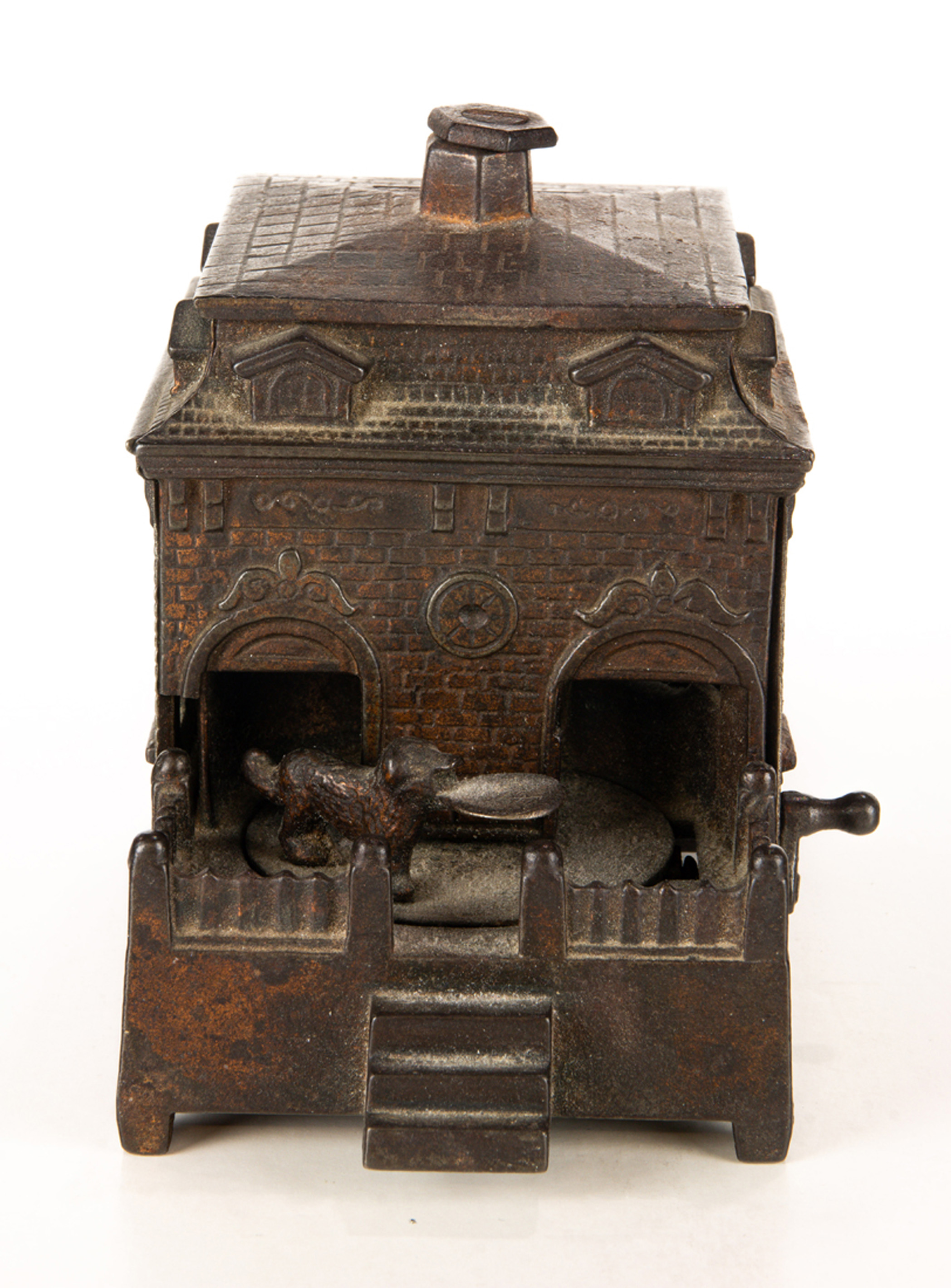 MECHANICAL CAST IRON BANK: DOG ON
