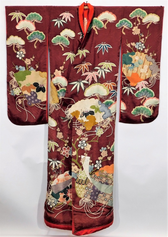 MEIJI PERIOD MAROON PAINTED FANS