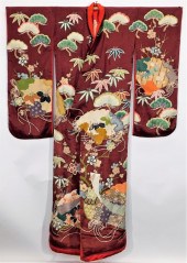 MEIJI PERIOD MAROON PAINTED FA