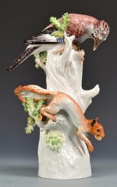 MEISSEN BIRD AND SQUIRREL FIGU