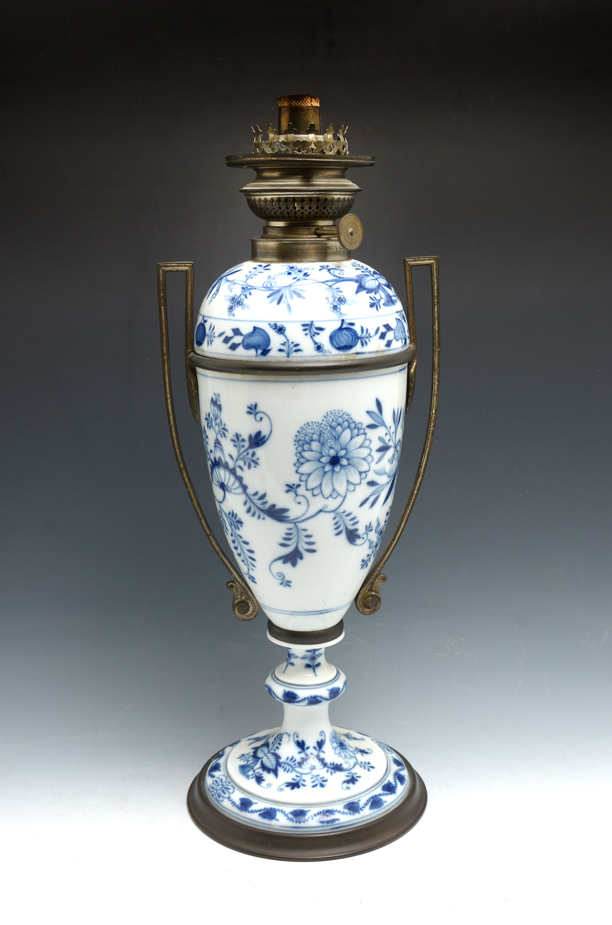 MEISSEN BLUE ONION OIL LAMP: