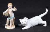 Meissen cherub and kitten with