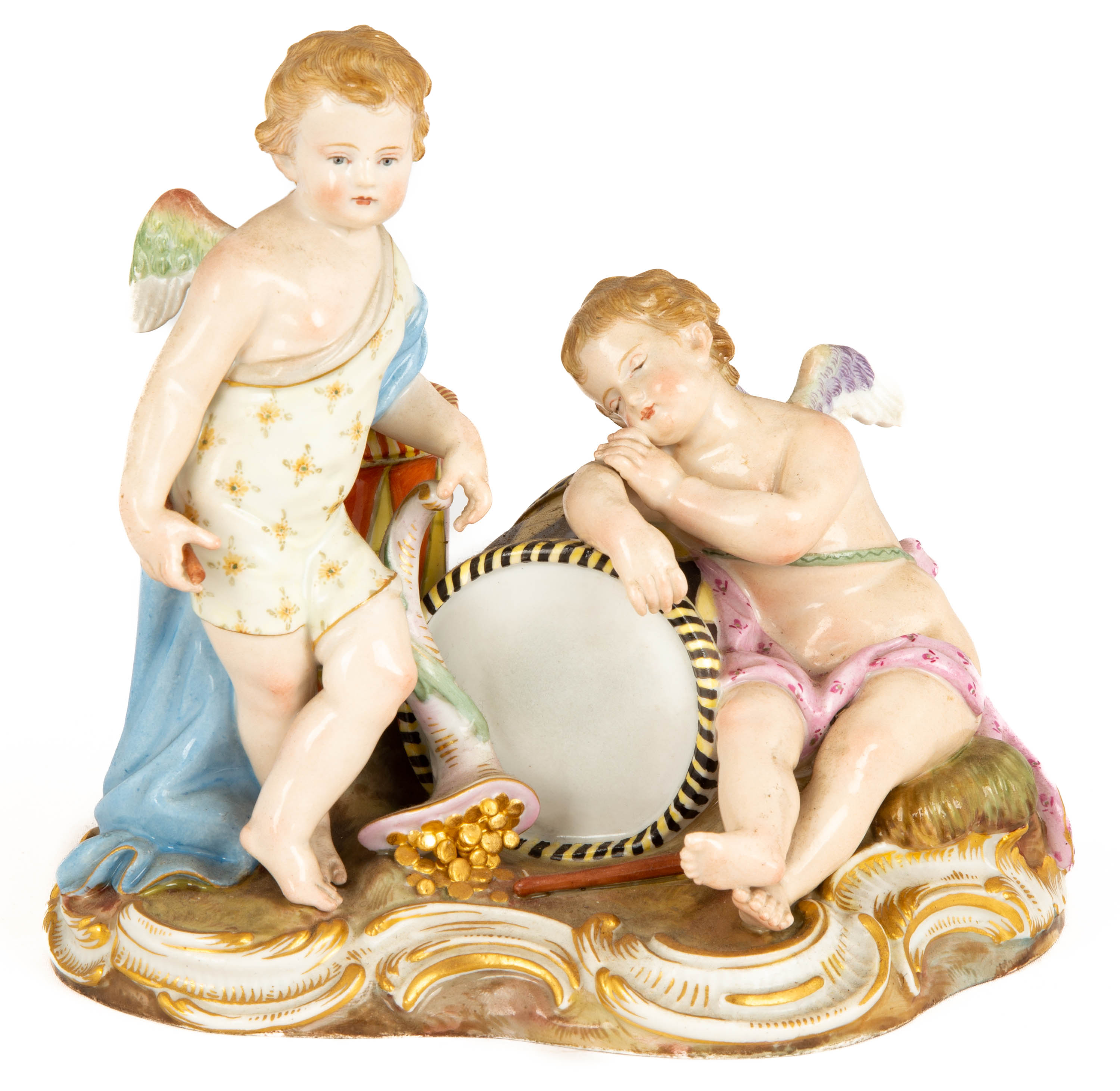MEISSEN CHERUBS WITH DRUMS 19th