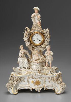 Meissen clock and stand, figural