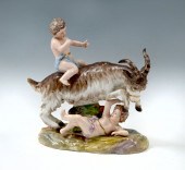MEISSEN PORCELAIN BOYS W/ GOAT
