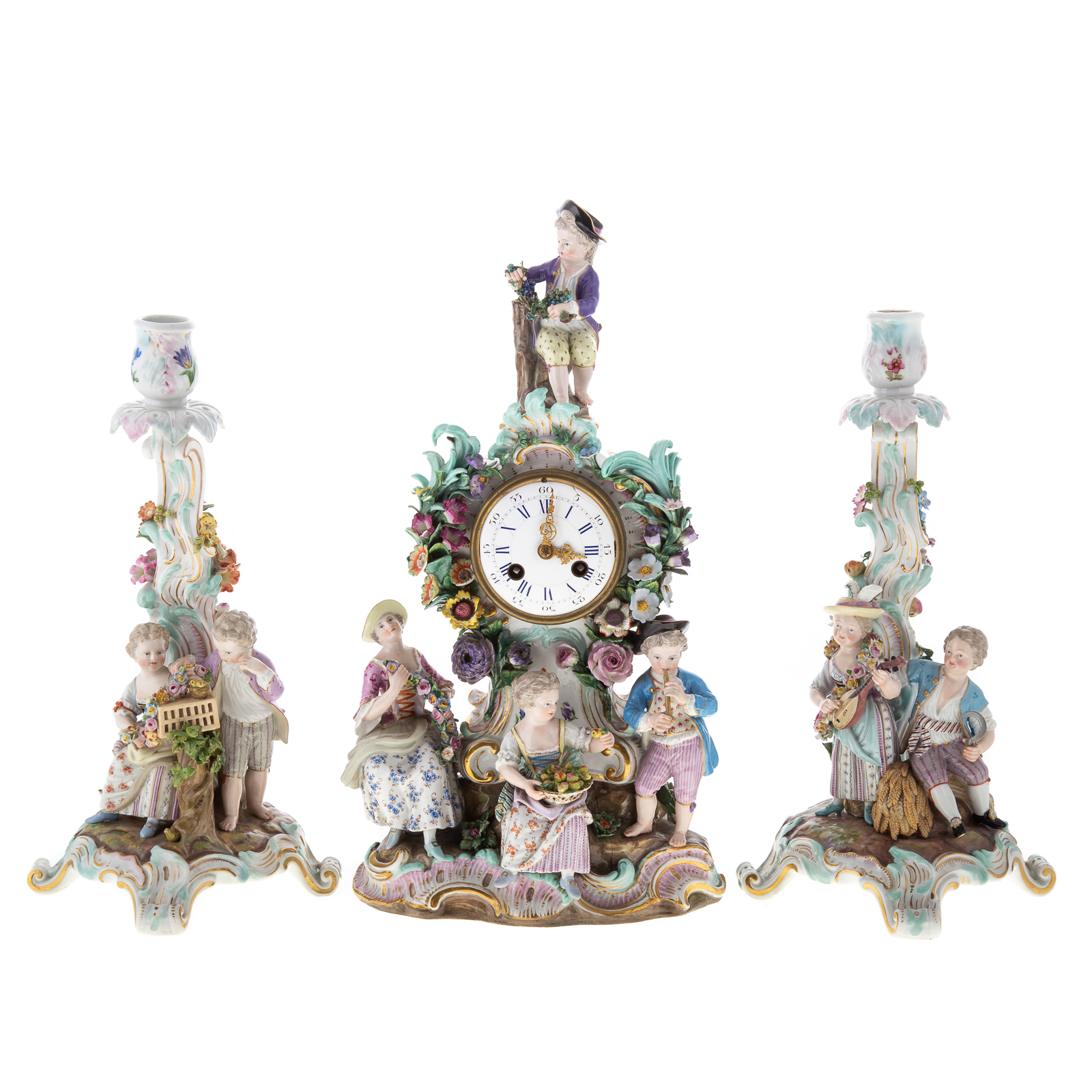 MEISSEN PORCELAIN CLOCK GARNITURE
