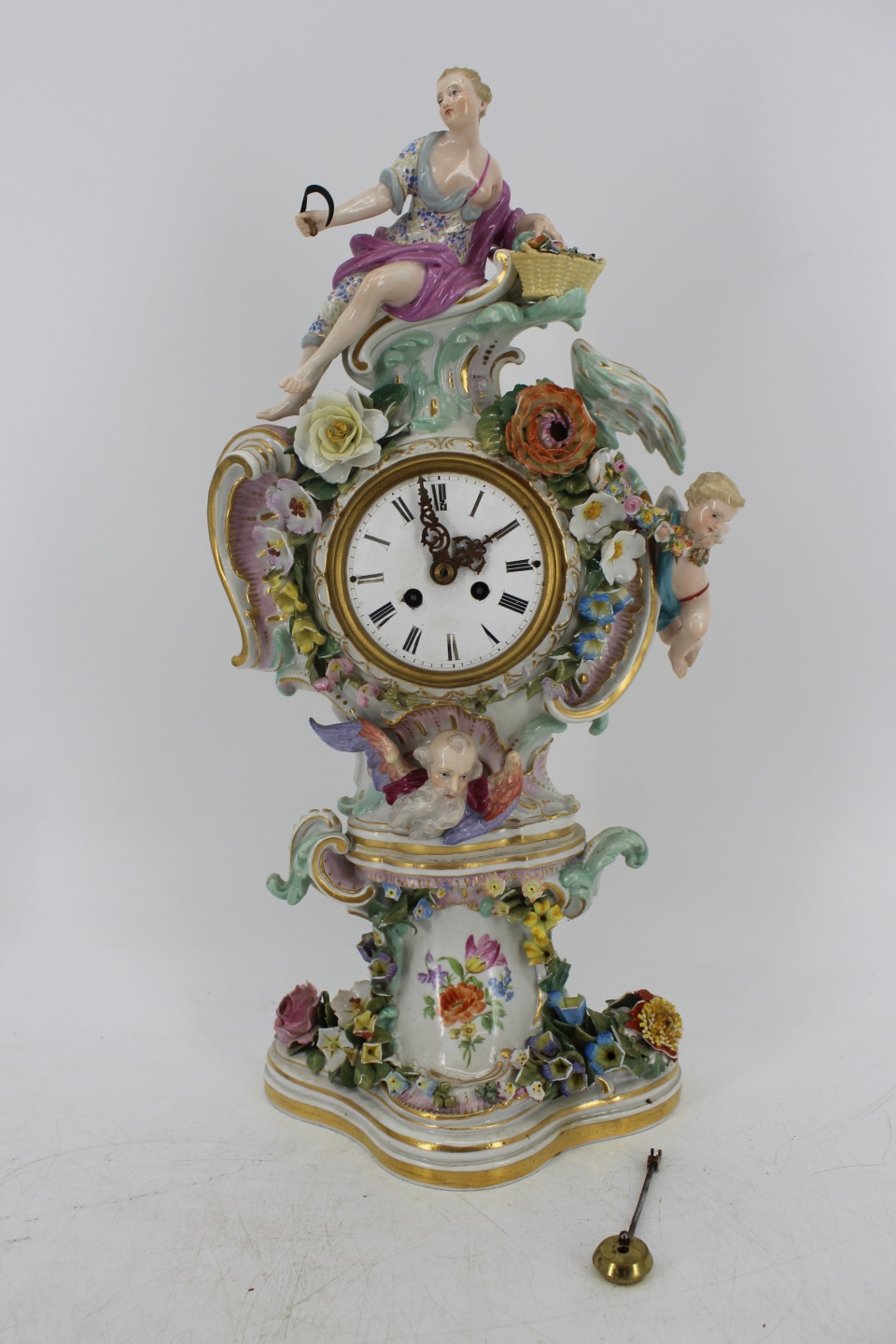 MEISSEN PORCELAIN CLOCK WITH CHERUB