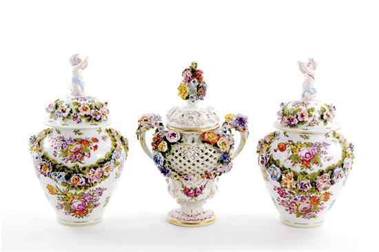 Meissen porcelain covered urns
