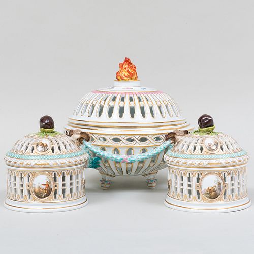 MEISSEN PORCELAIN OPENWORK BOWL AND