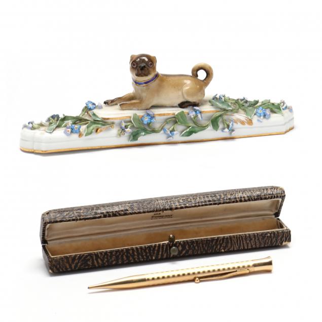 MEISSEN PUG PAPERWEIGHT AND A