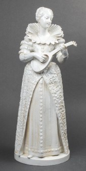MEISSEN SIGNED WOMAN PLAYING L