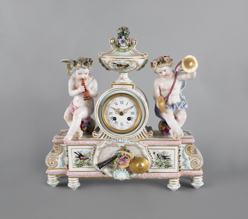 Meissen type porcelain mantel clock