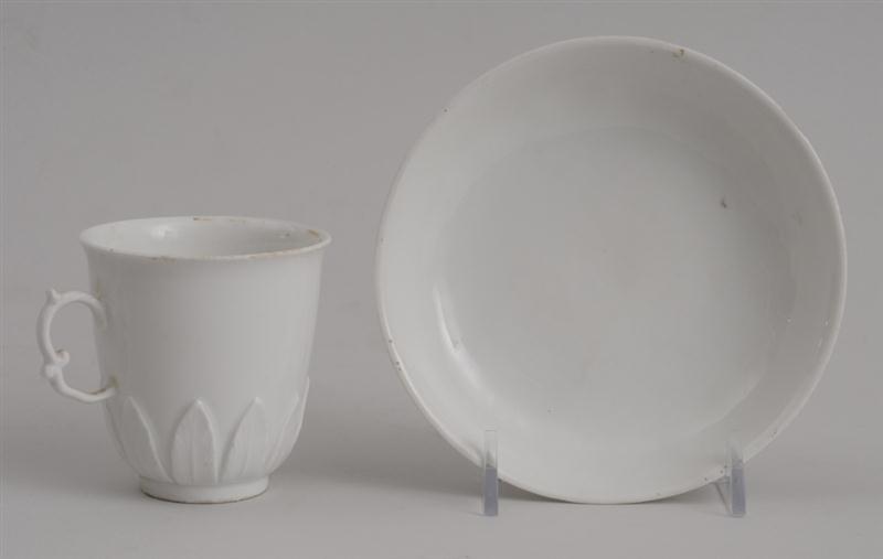MEISSEN WHITE BEAKER AND SAUCER