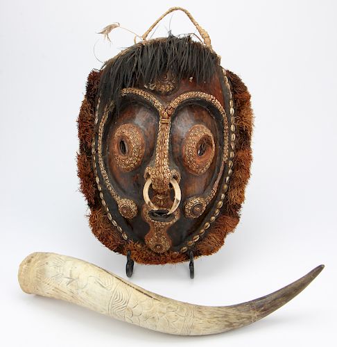 MELANESIAN TRIBAL MASK AND AN