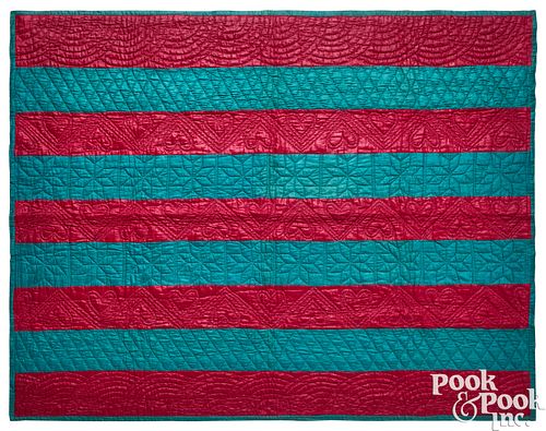 MENNONITE SATIN BAR QUILT, CA.