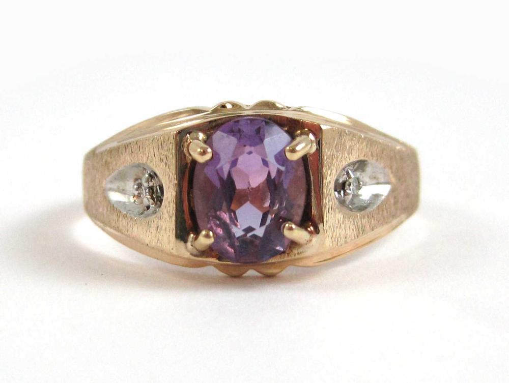 MEN'S AMETHYST, DIAMOND AND