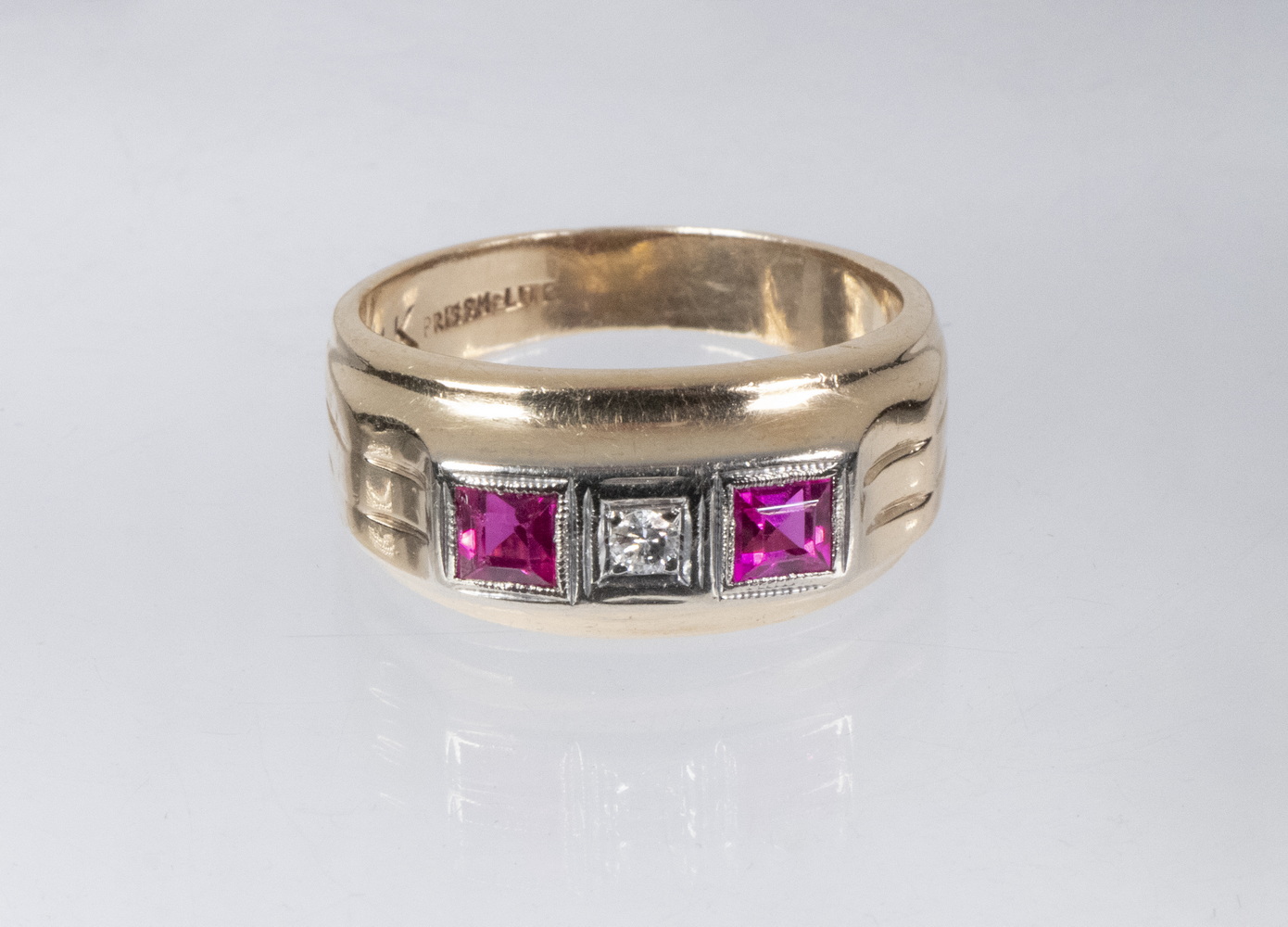 MEN'S GOLD THREE-STONE RING 14K