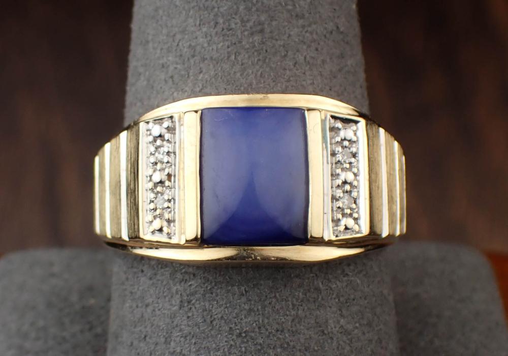 MEN'S LAB CREATED STAR SAPPHIRE AND