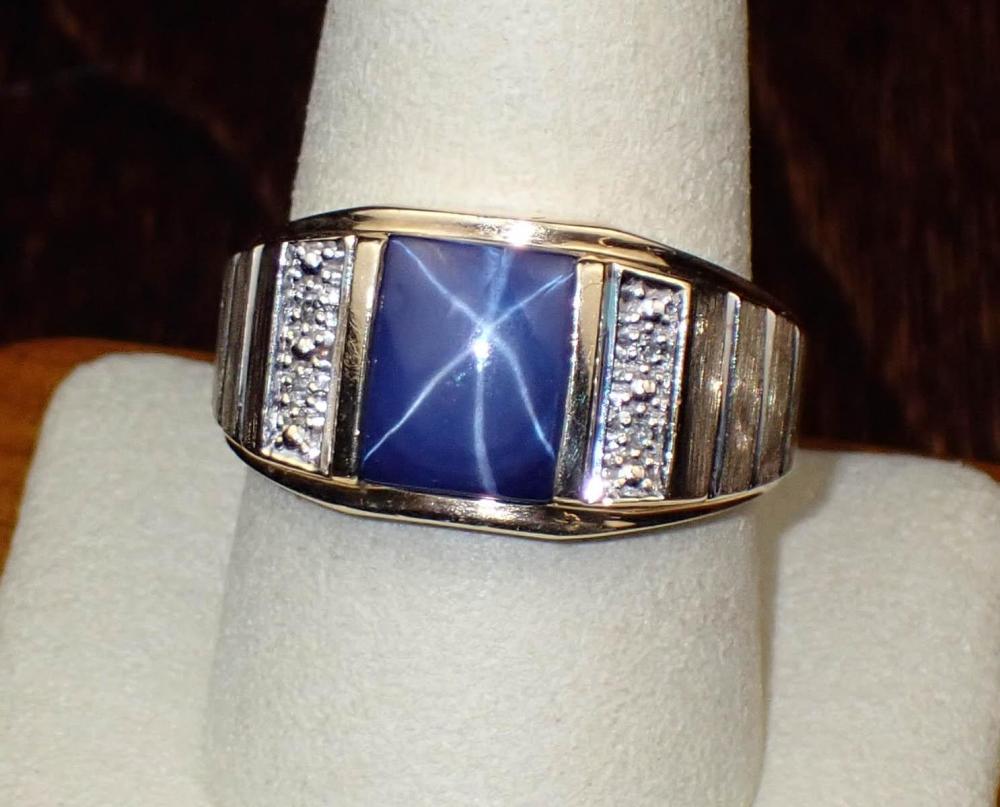 MEN'S LAB CREATED STAR SAPPHIRE AND