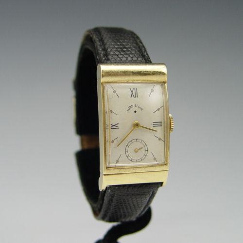 MENS LORD ELGIN DECO 14K WATCH