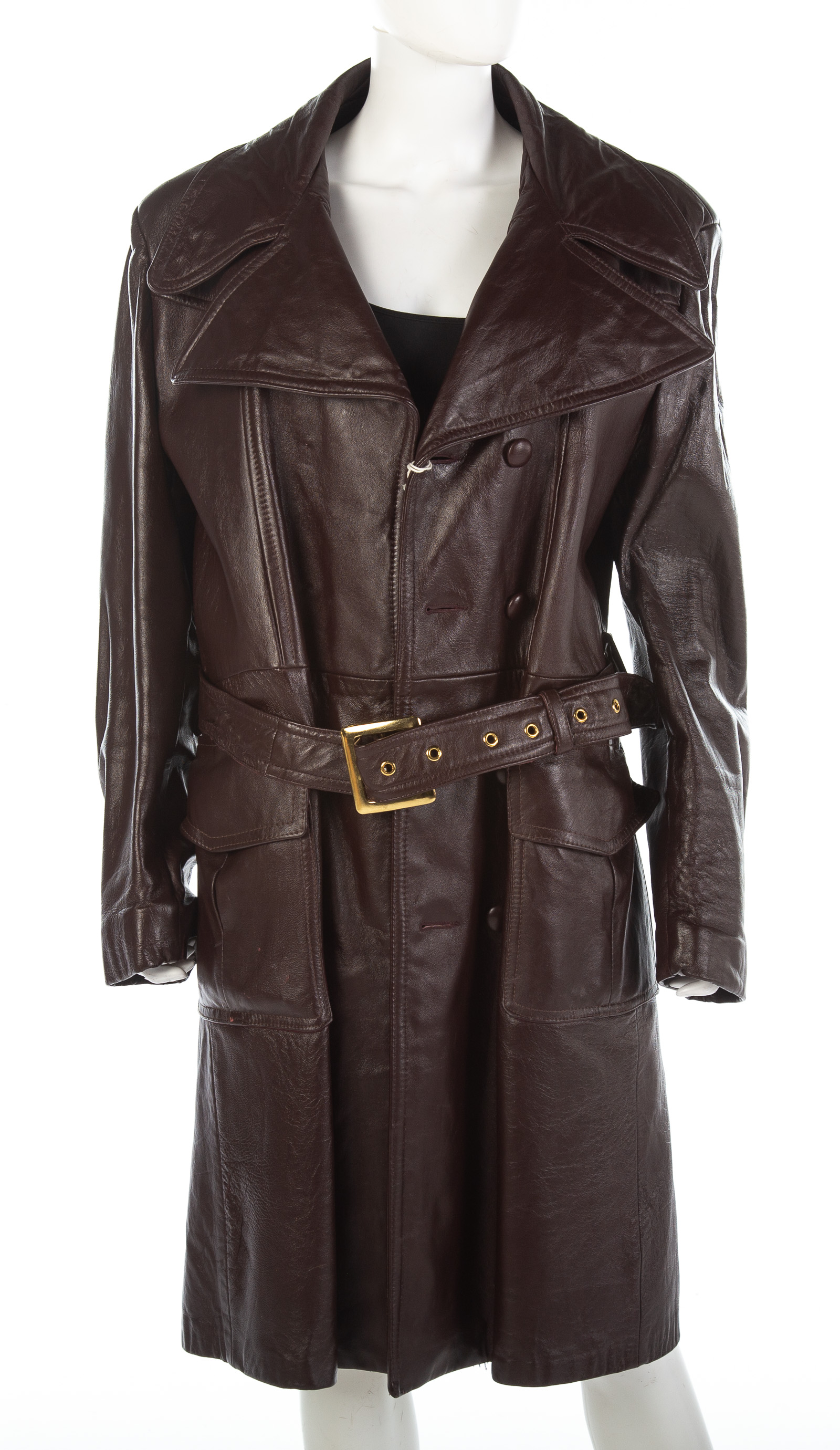 MEN'S VINTAGE BURGUNDY LEATHER COAT