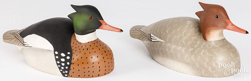 MERGANSER DUCK DECOYS, SIGNED AND