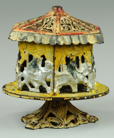 MERRY GO ROUND STILL BANK Gray Iron